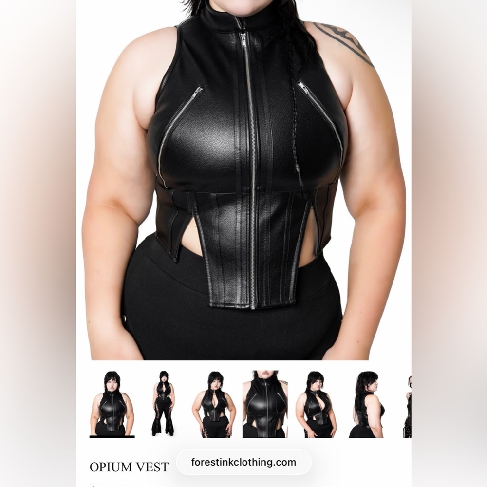 Opium Faux Leather Black Zip-Front Vest